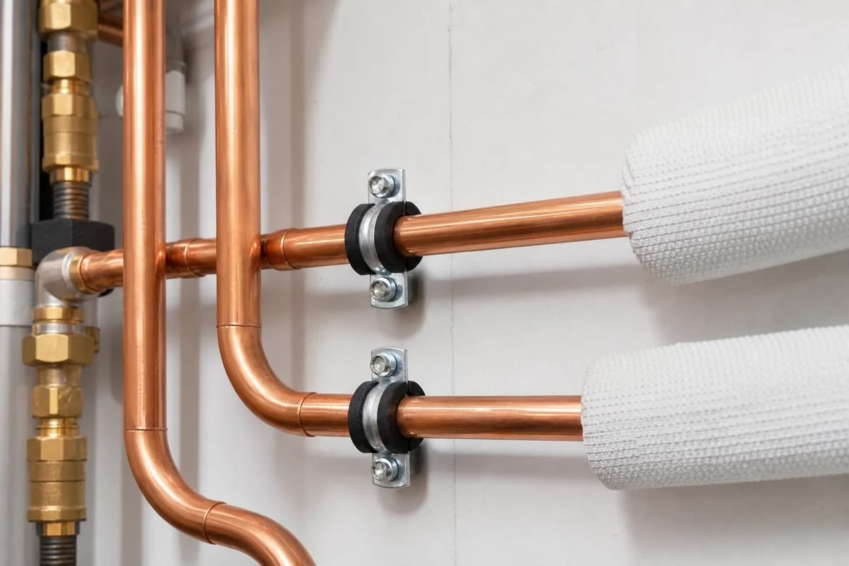 Copper piping run between indoor and outdoor unit